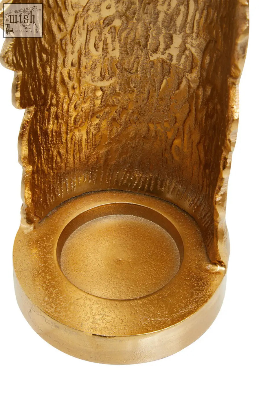 Gold-toned textured candle holder with hammered finish and circular base from dion large ombre silver and gold finish collection