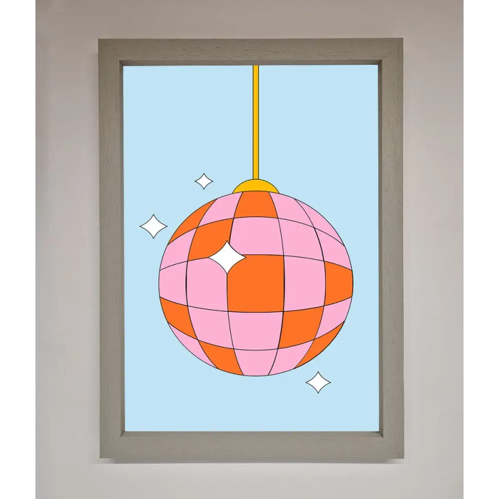 Disco Ball Pink Framed Poster - A3 (29.7 x 42 cm) / Grey - Framed Print