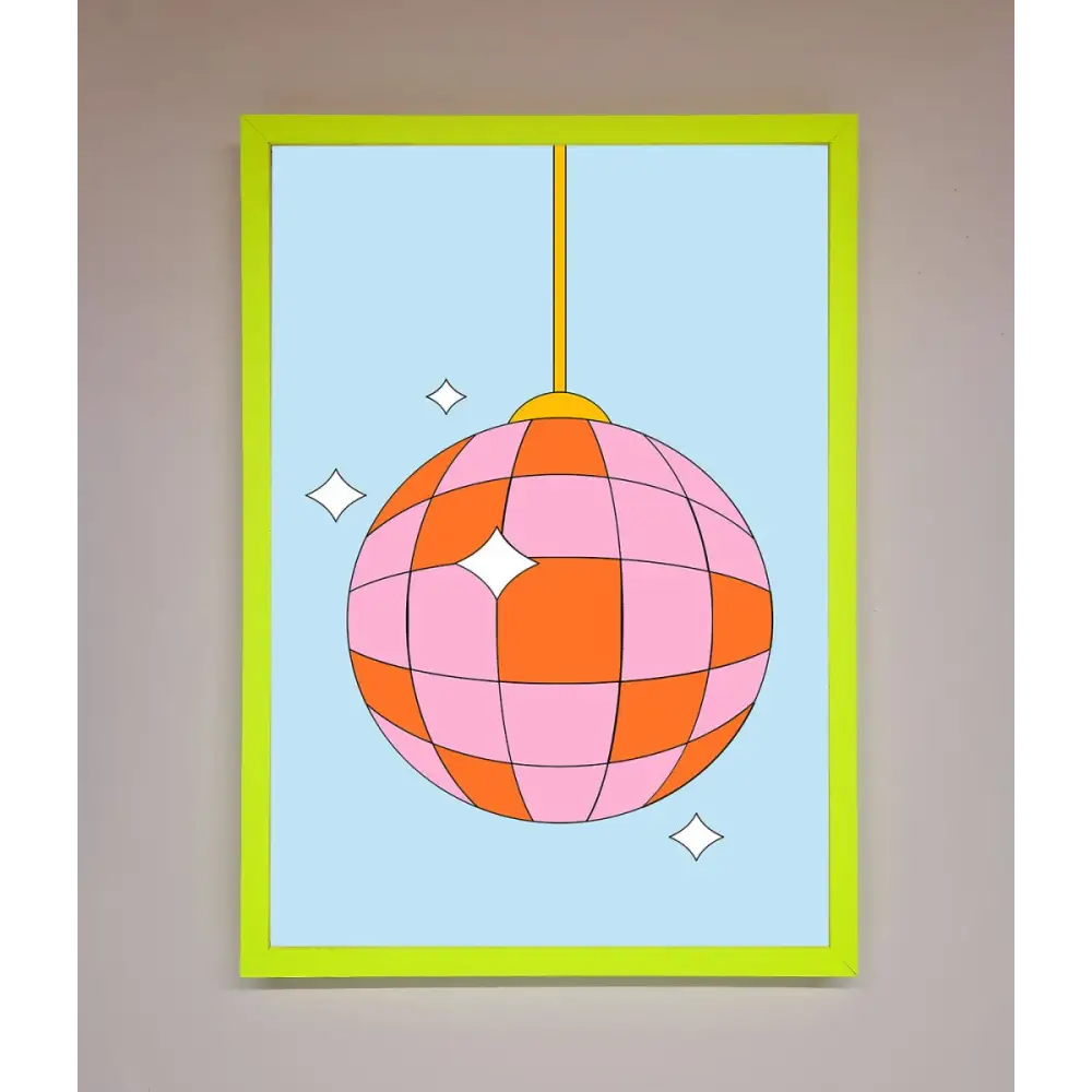 Disco Ball Pink Framed Poster - A3 (29.7 x 42 cm) / Neon Green - Framed Print