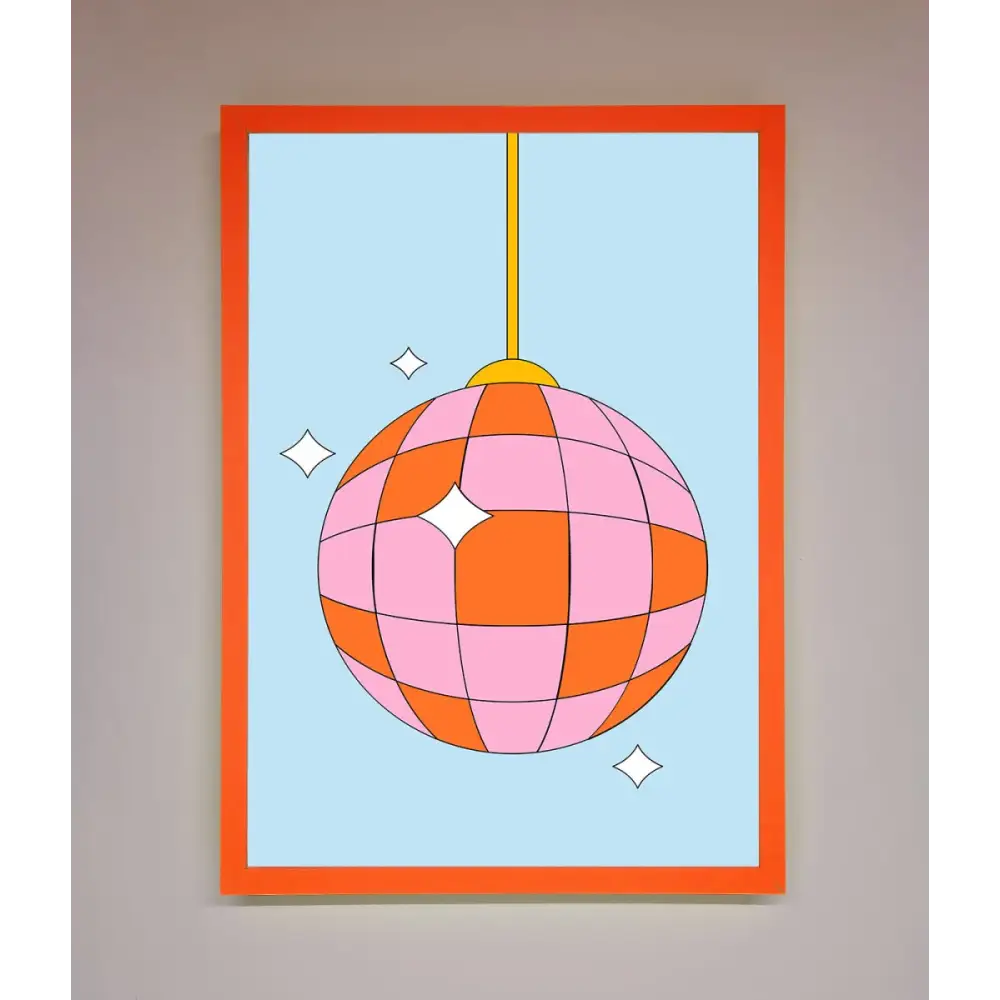 Disco Ball Pink Framed Poster - A3 (29.7 x 42 cm) / Neon Orange - Framed Print