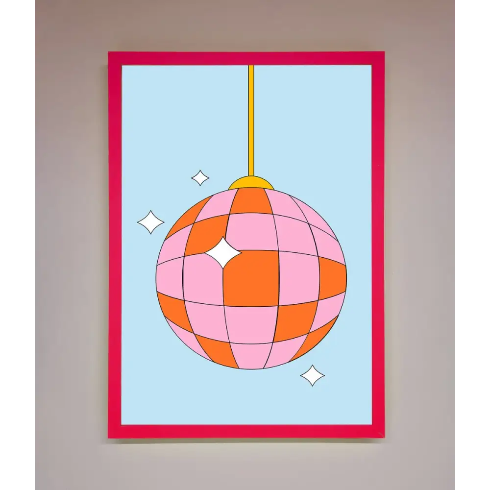 Disco Ball Pink Framed Poster - A3 (29.7 x 42 cm) / Neon Pink - Framed Print