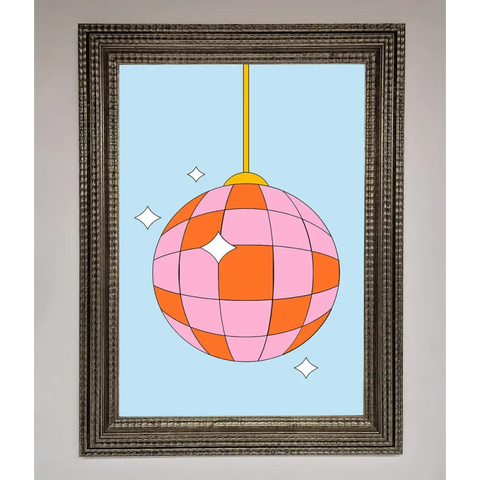 Disco Ball Pink Framed Poster - A3 (29.7 x 42 cm) / Ornate Silver - Framed Print