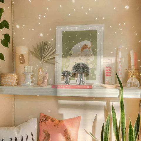 Silver disco ball mushroom lamps from disco mushrooms that infuse joy with their shiny mirrored design