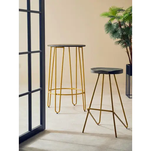 District Elm Wood Bar Stool With Metal Legs - bar-furniture