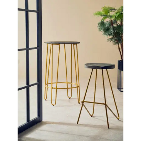 District Elm Wood Bar Stool With Metal Legs - bar-furniture