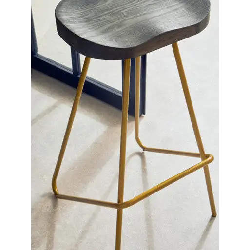District Elm Wood Bar Stool With Metal Legs - bar-furniture
