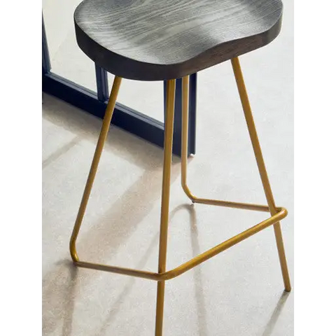 District Elm Wood Bar Stool With Metal Legs - bar-furniture