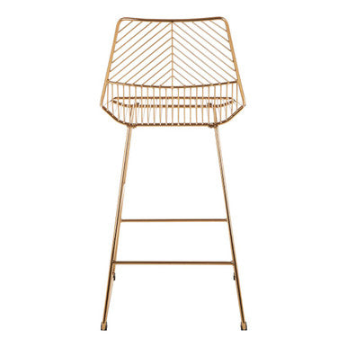 District gold metal wire bar chair with gold-toned geometric chevron backrest and slender tapered legs