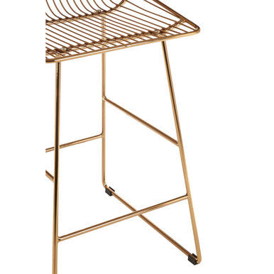 District gold metal wire bar chair with gold metal wireframe, modern minimalist design, and black rubber feet