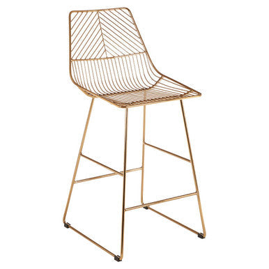District gold metal wire tapered bar chair featuring a gold metal wireframe with a modern geometric design
