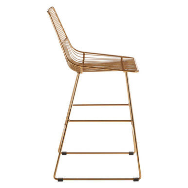 District gold metal wire bar chair with gold wireframe tapered design and black rubber feet for modern seating