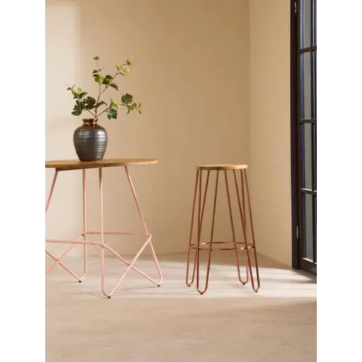 District Rose Gold Finish Wooden Top Bar Stool With Metal Legs - bar-furniture