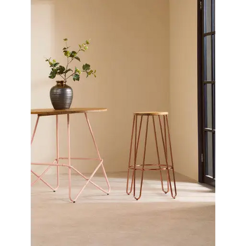 District Rose Gold Finish Wooden Top Bar Stool With Metal Legs - bar-furniture