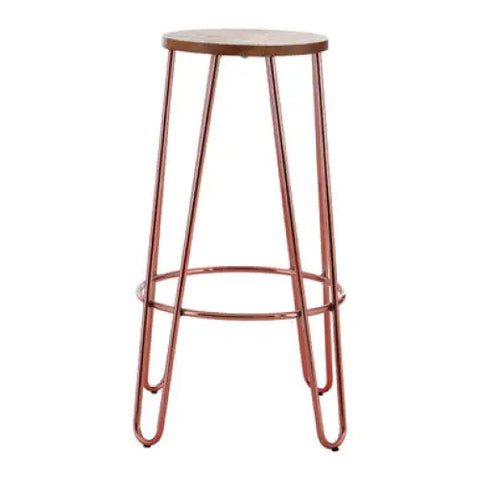 District Rose Gold Finish Wooden Top Bar Stool With Metal Legs - bar-furniture