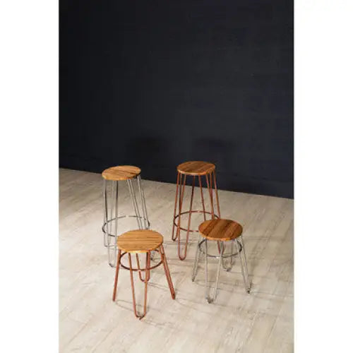 District Rose Gold Finish Wooden Top Bar Stool With Metal Legs - bar-furniture