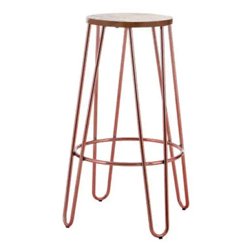 District Rose Gold Finish Wooden Top Bar Stool With Metal Legs - bar-furniture