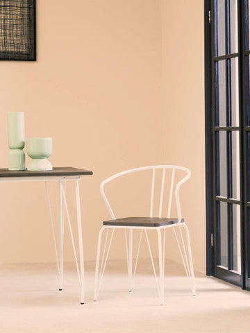 District White Metal And Elm Wood Square Dining Table