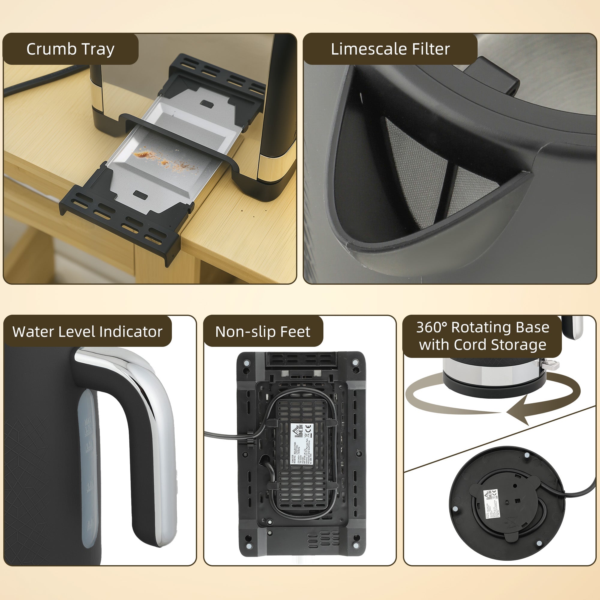 HOMCOM Sleek Textured Kettle and Toaster Set - Black