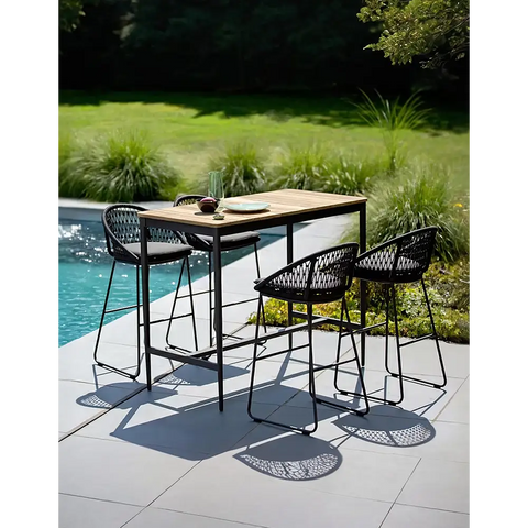 Dmitry Outdoor Garden Table and bar Stool Set - Table + 4 Bar Stools