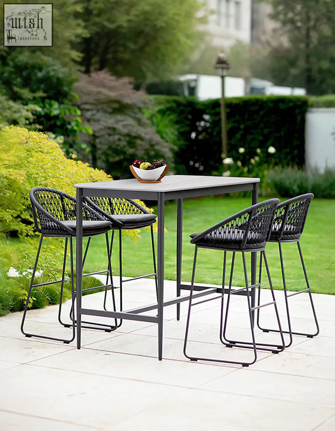 Black woven resin dmitry outdoor garden table and bar stool set perfect for an outdoor garden table setup