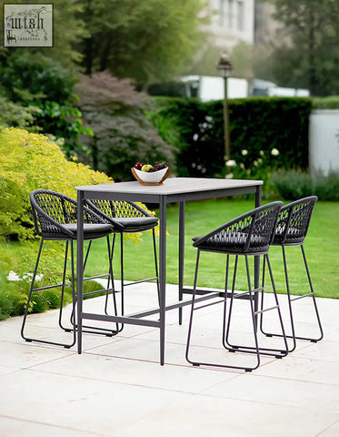 Black woven resin dmitry outdoor garden table and bar stool set perfect for an outdoor garden table setup