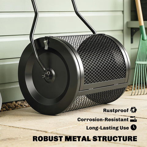 Outsunny Compost Spreader, 20" Peat Moss Spreader with Detachable U-Shaped Handle and Metal Mesh Basket
