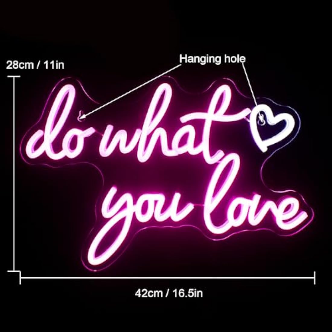 A pink love neon sign with glowing cursive do what you love text and heart symbol usb powered for wall decor