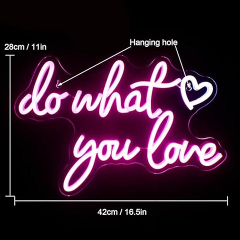 A pink love neon sign with glowing cursive do what you love text and heart symbol usb powered for wall decor