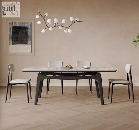 Dobson dining table with sintered stone marble top and dark wood legs perfect for a contemporary dining room