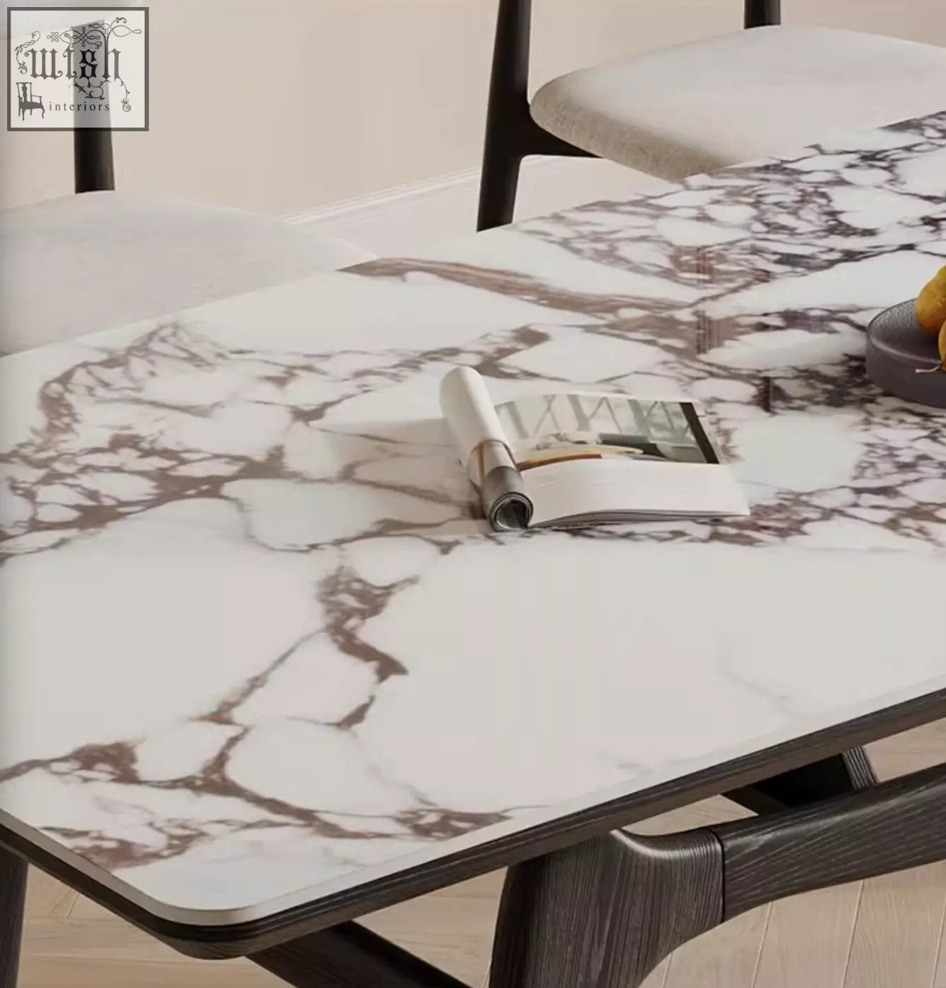 Dobson dining table sintered stone with white and brown marble pattern perfect for contemporary dining room use