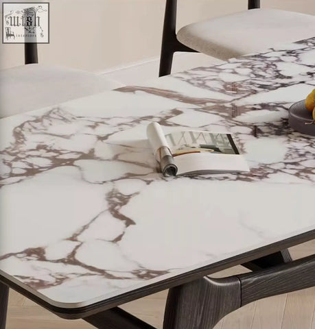 Dobson dining table sintered stone with white and brown marble pattern perfect for contemporary dining room use