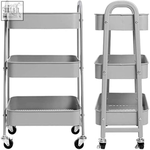 Gray doeworks 3-tier storage trolley with metal frame and plastic trays perfect as a kitchen trolley or storage cart