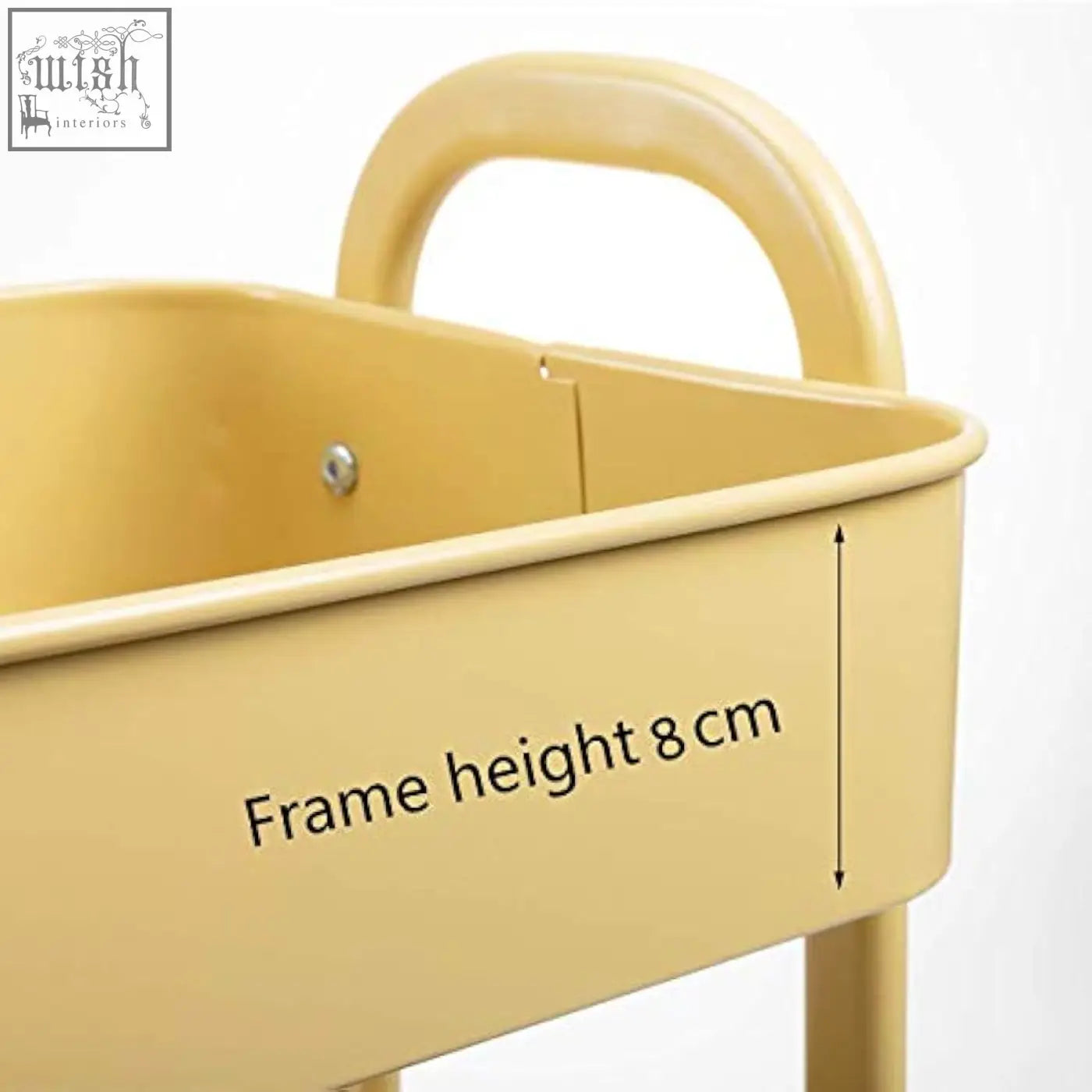 Beige metal framed doe works storage trolley with curved handle 8 cm height kitchen trolley cart on wheels