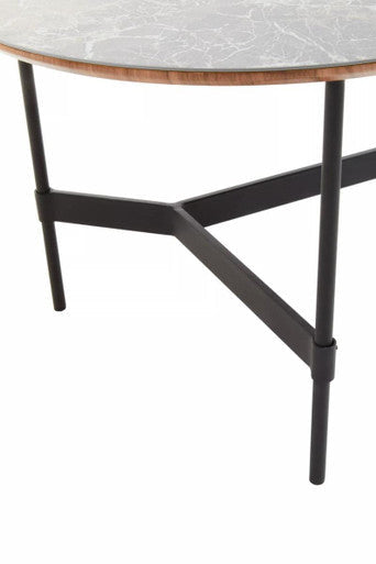 Modern doha coffee table with round gray marble top and black metal legs for stylish living spaces