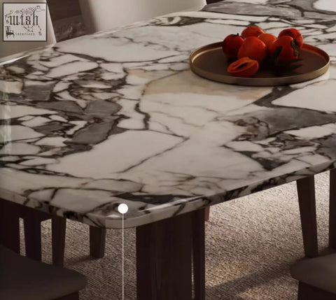 Donovan dining table marble with white base and dark gray natural marble texture dining table surface
