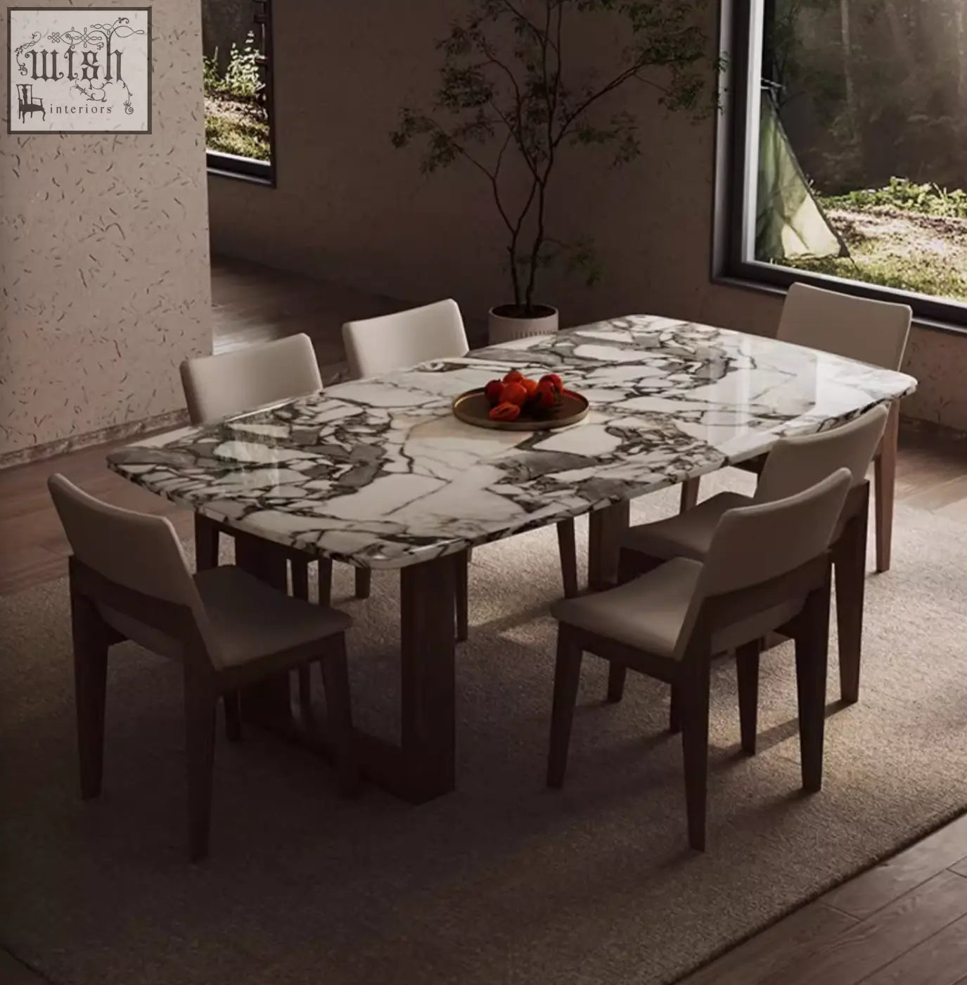Donovan dining table marble with white and gray natural marble texture perfect for modern dining table setups