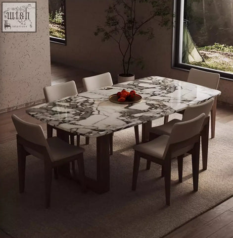 Donovan dining table marble with white and gray natural marble texture perfect for modern dining table setups