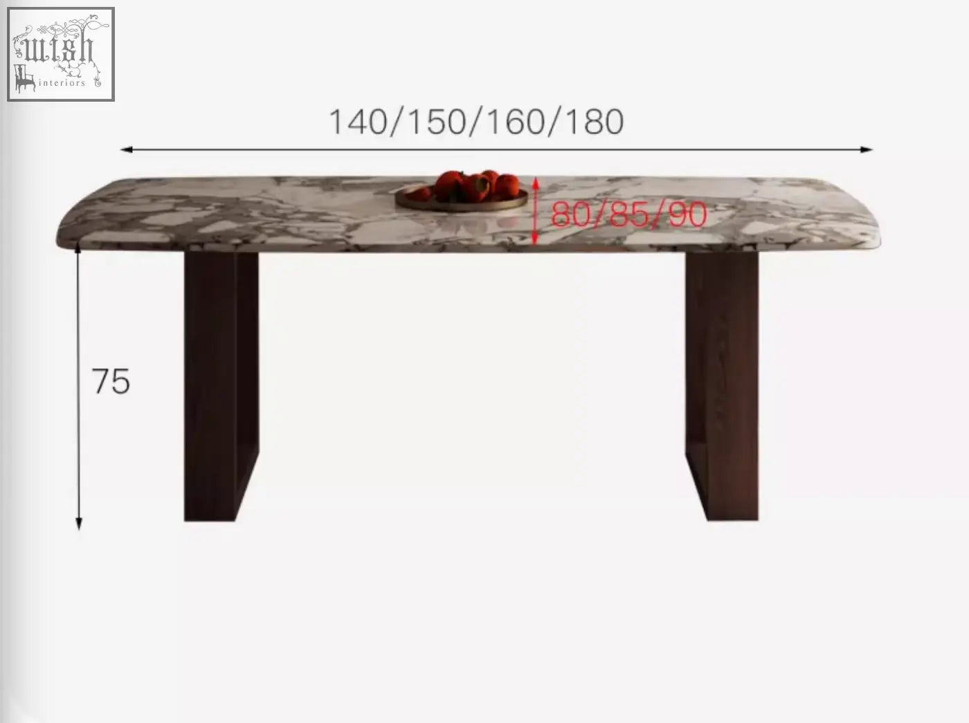 Modern donovan dining table with marble top featuring gray white veining and dark wooden legs for stylish dining