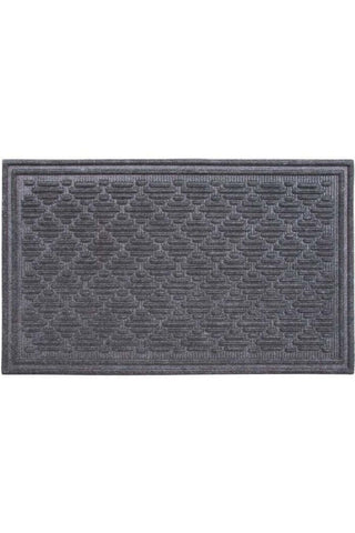 Gray rectangular doormat with textured diamond design pattern and raised border perfect for entryways