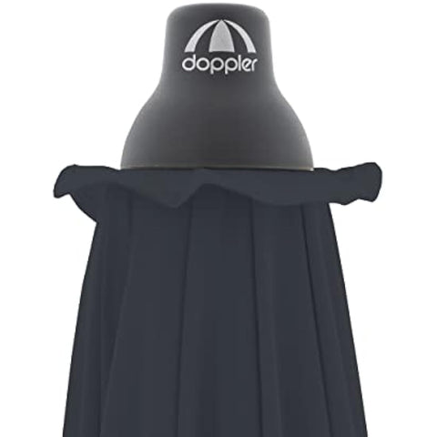 Black doppler aluminium crank umbrella with matte top and pleated canopy for garden with uv protection