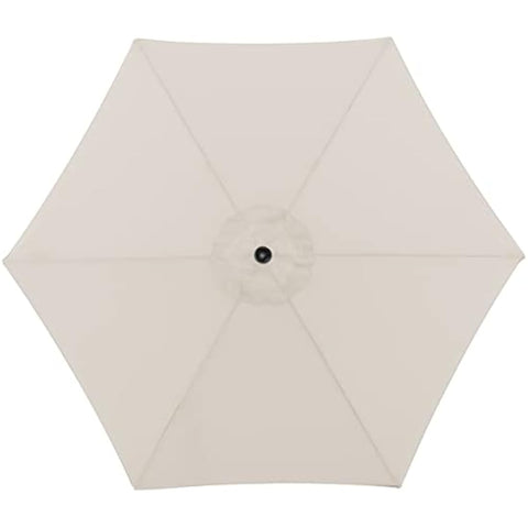 Beige doppler jack parasol garden umbrella with crank function and black hardware on umbrella roof for patio use