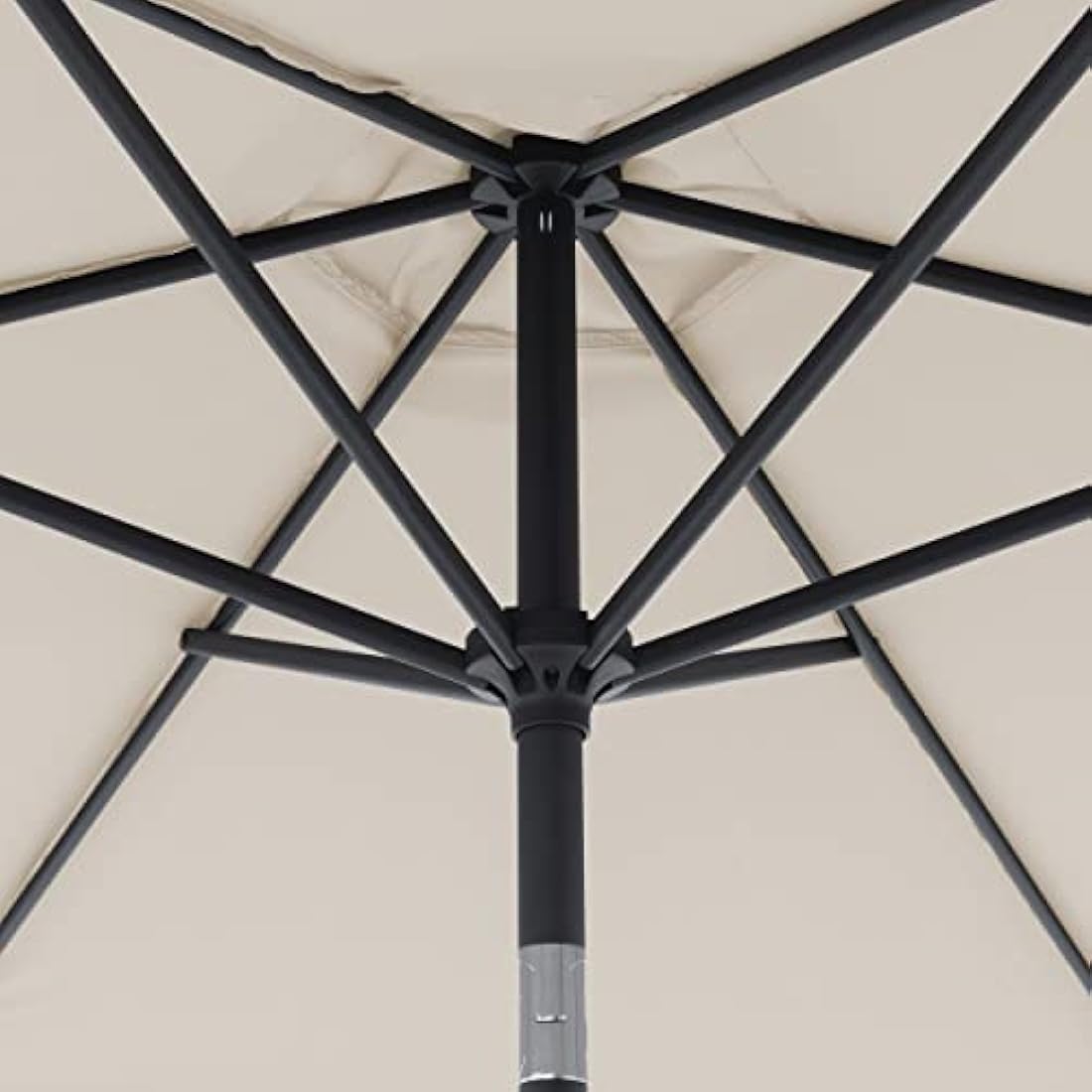 Beige fabric umbrella roof with black metal ribs and crank function on doppler jack parasol 250 cm garden umbrella