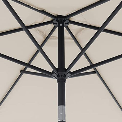 Beige fabric umbrella roof with black metal ribs and crank function on doppler jack parasol 250 cm garden umbrella