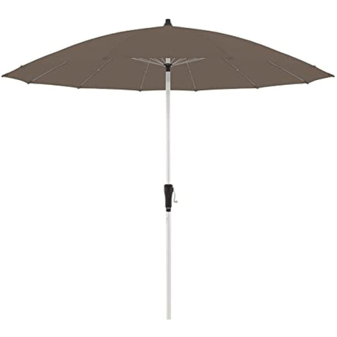 Brown doppler parasol crank umbrella with white metal pole and black crank handle, made of rainproof polyester