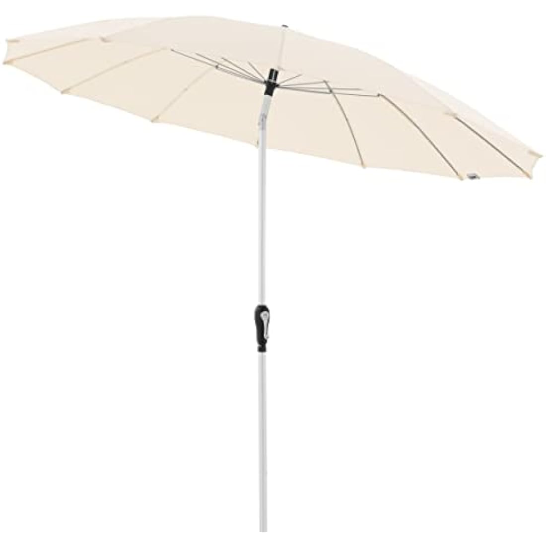 Beige doppler crank umbrella with white aluminum pole and black handle featuring a rainproof umbrella roof and uv protection