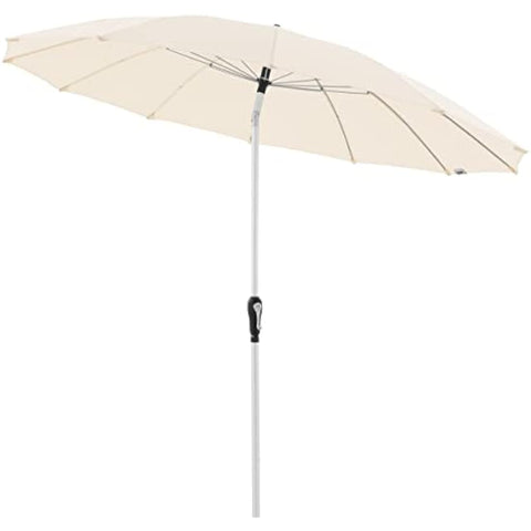 Beige doppler crank umbrella with white aluminum pole and black handle featuring a rainproof umbrella roof and uv protection