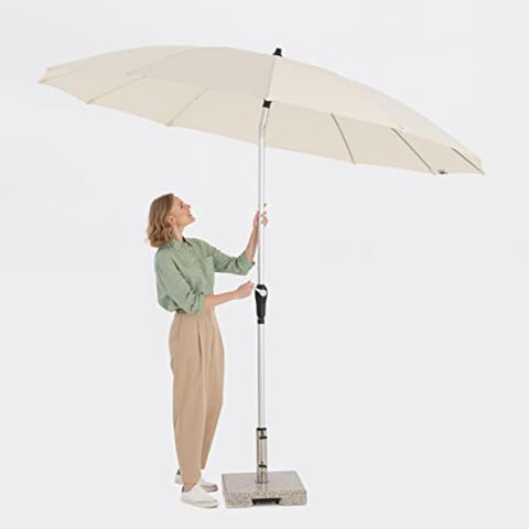 Beige doppler garden umbrella with uv50+ protection silver metal pole and stone base real eye catcher umbrella roof
