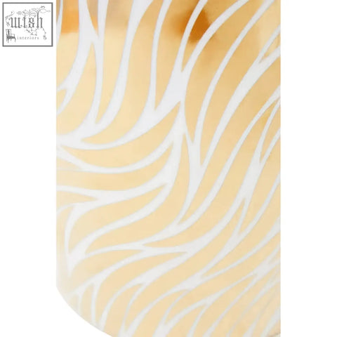 Golden cylindrical ceramic jar with white flowing leaf pattern doria large white finish decorative jar