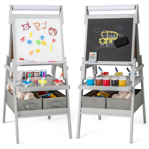 Double-sided Kids Easel with Magnetic Whiteboard and Chalkboard-Dark Green