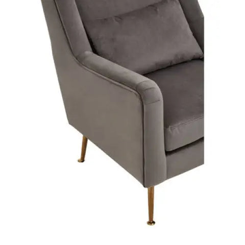 Doucet Grey Velvet Chair With Gold Finish Legs - Arm Chair